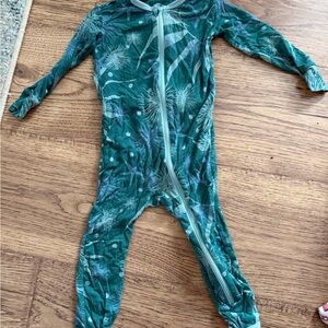 Kickee Pants Teal Green Botanical Print Zipper Footie